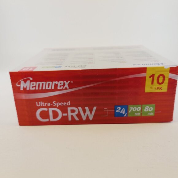 MEMOREX Ultra Speed CD-RW 24x700 MB 80 MINUTE 10 PACK REWRITABLE New Sealed - Picture 5 of 6